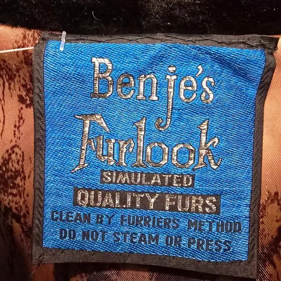 Vintage Benje's Furlook Faux Fur Brown Button Up Jacket Size L/XL - Picture 10 of 11